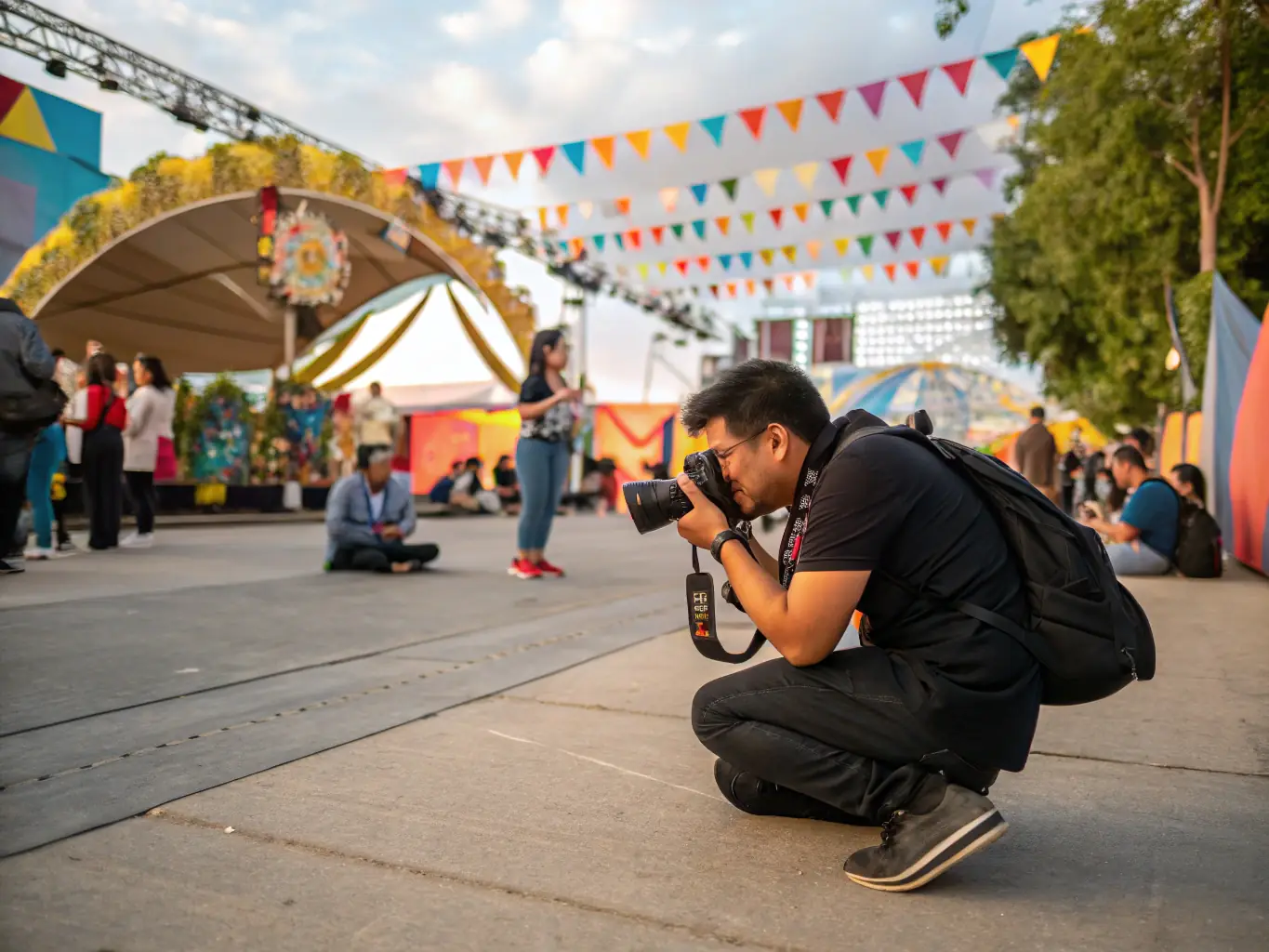 A professional photographer capturing a candid moment during an event with natural lighting, showcasing MONDEL Studios' photography services.
